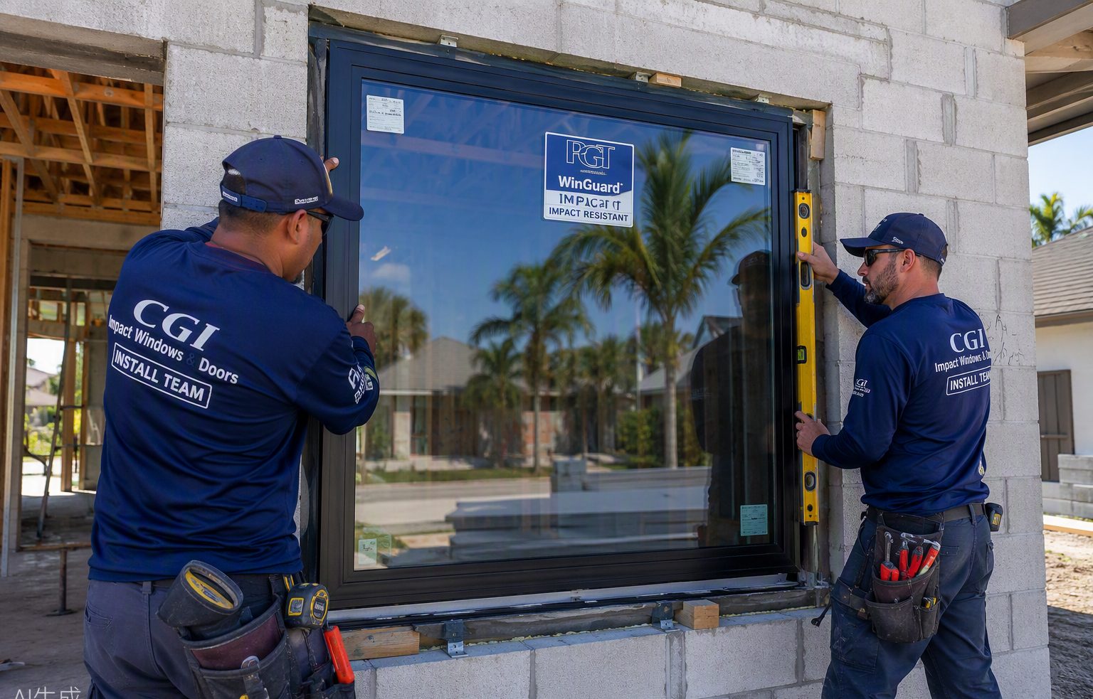 ABC installation crew setting an impact window at a Tampa job site